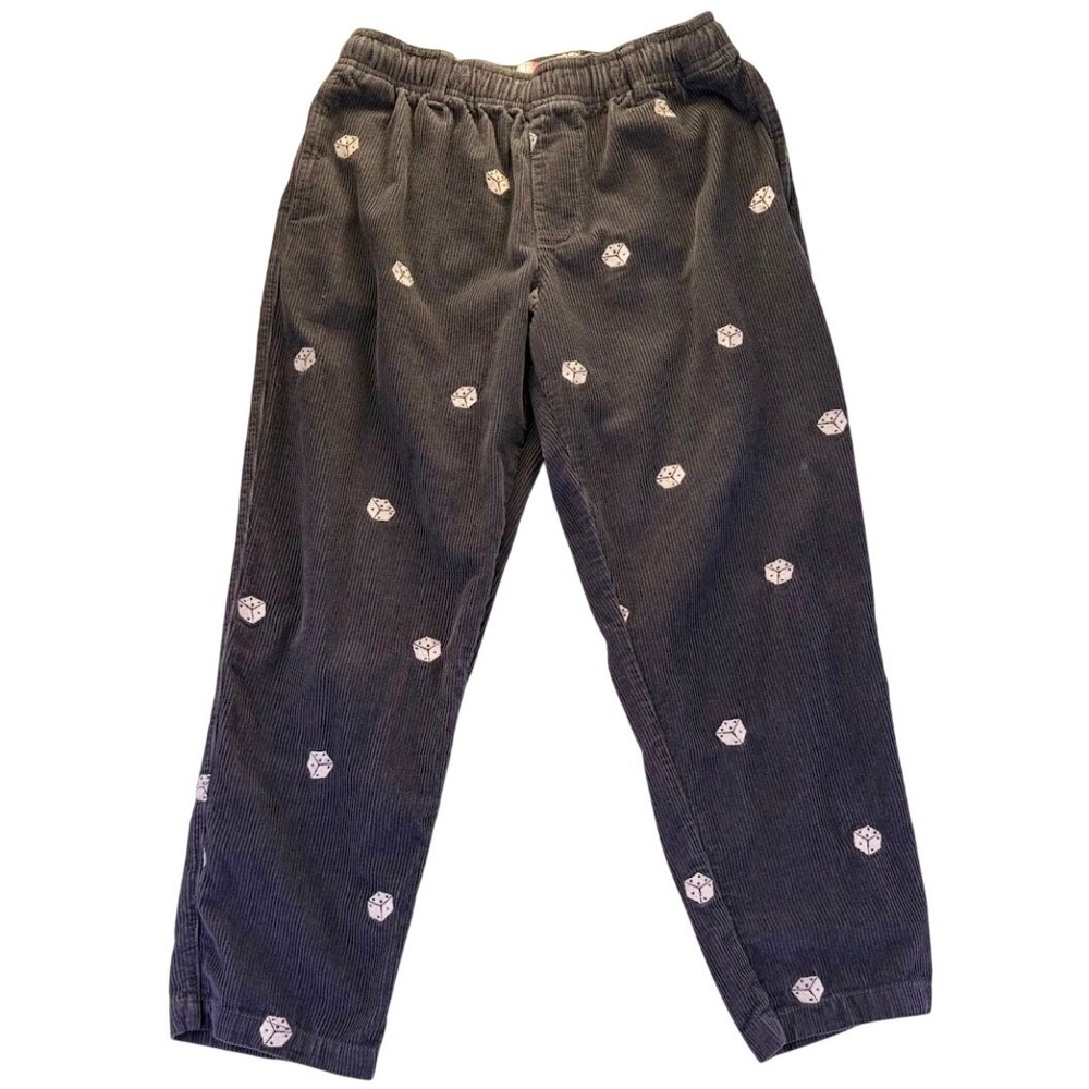 Urban Outfitters Mens Embroidered Dice Corduroy Pants Grey M Streetwear Skater